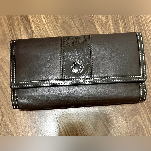 Coach Handbags - Coach Large Triple Fold Brown Leather Wallet